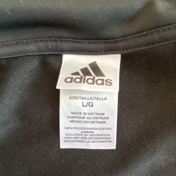 Classic Adidas black with white stripes full zip jacket Youth size L - Picture 10 of 11